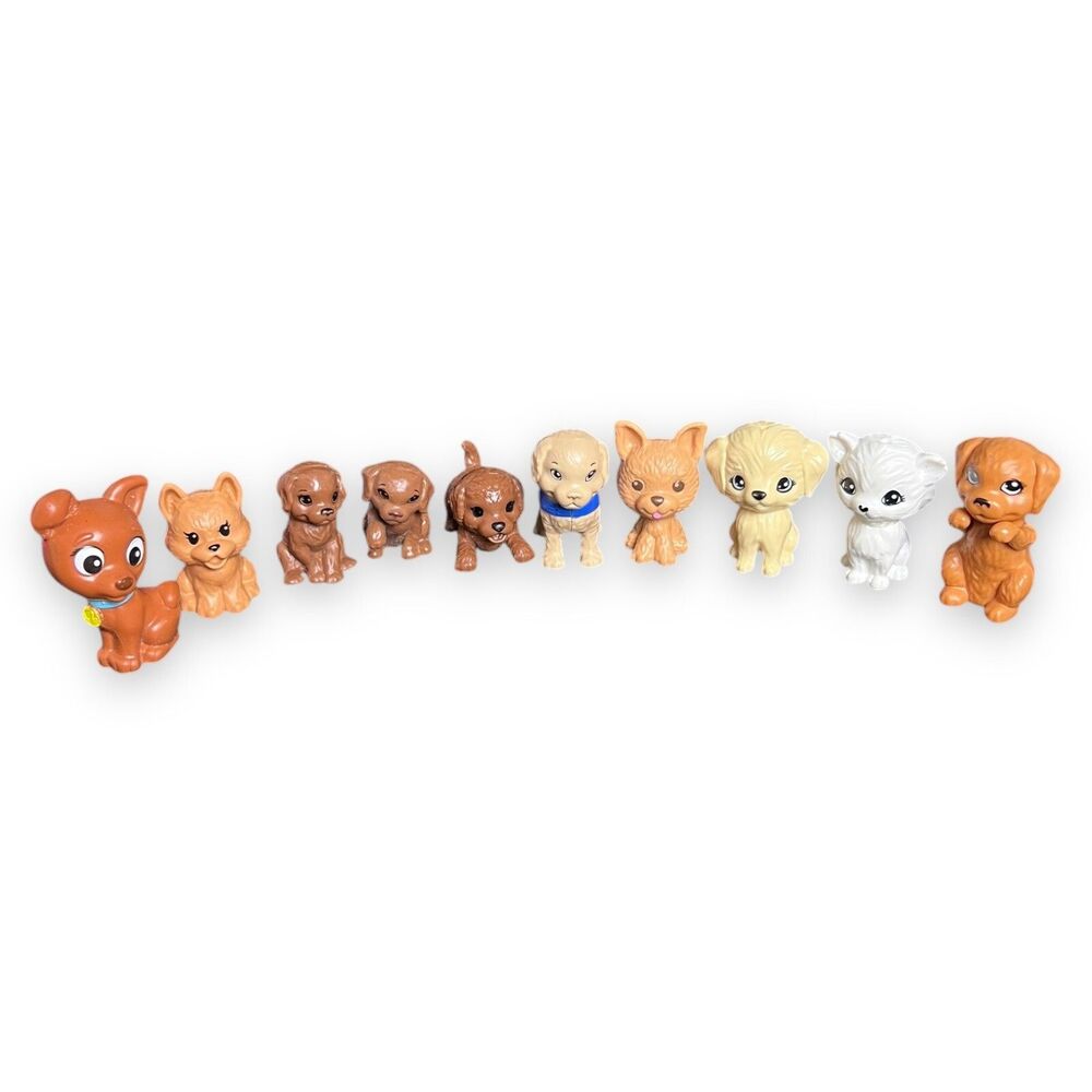 Barbie Plastic Dog Animal Pets Doll Figures Toy Lot Of 10, 1-2” Tall